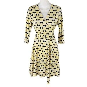 Leota Yellow white stripe bow faux wrap dress AA20